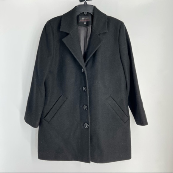 PRITTI Black Wool Blend Button Front Peacoat Womens Size 14 - Picture 1 of 6